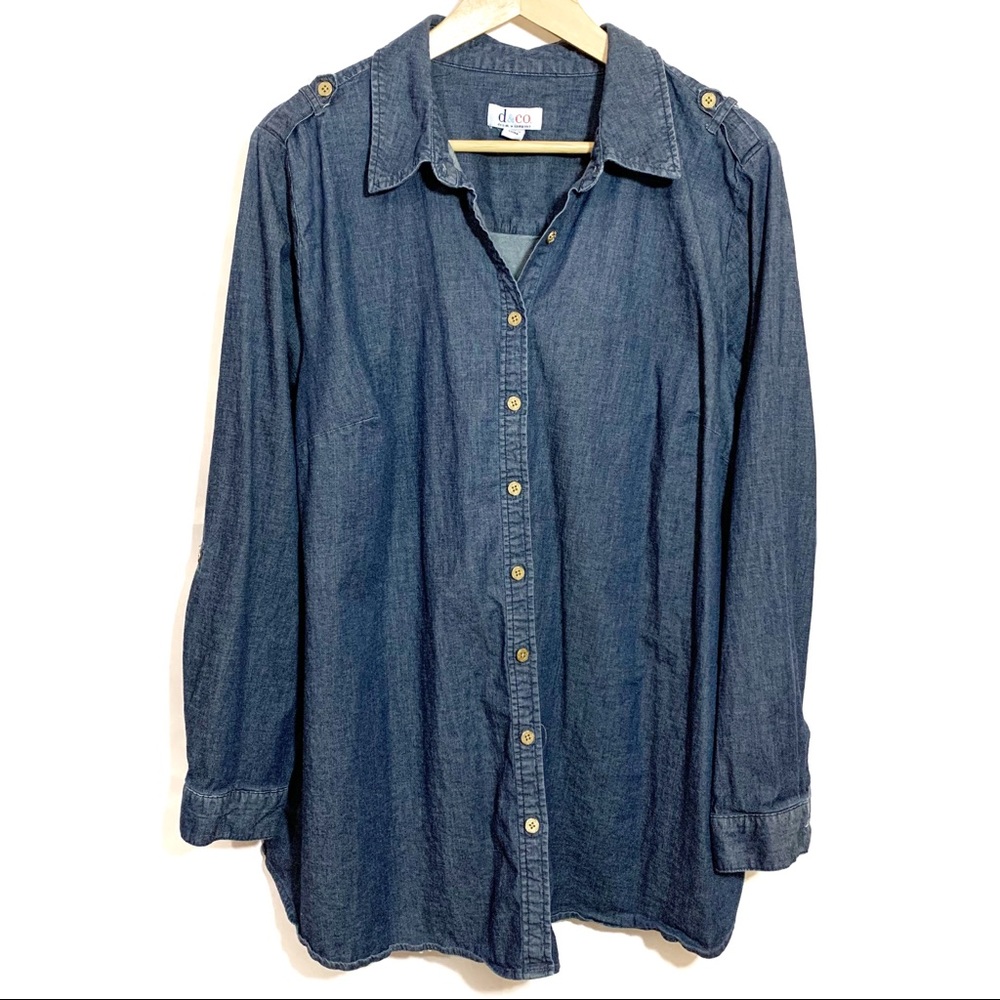 D and Co light denim button up shirt size 2X